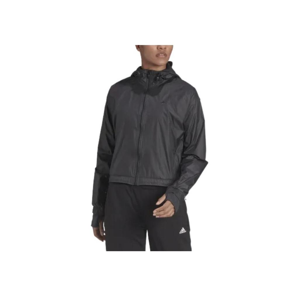 adidas Einfarbiger Logo Reißverschluss Hoodie Damenjacken Schwarz H59070