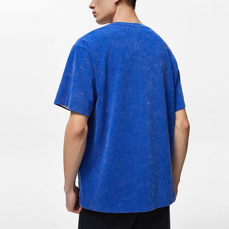 Li-Ning Wade Series Letter Print Casual Knit Drop Shoulder Short Sleeve T-Shirt Men Tops Dream-Blue AHSU001-3
