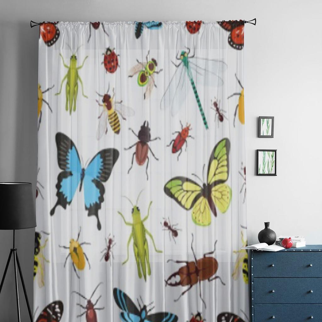 Insekter Färgad Gräshoppa Geting Fjäril Burspråksfönster Skärmgardiner Voile Organza Draperi Skir Tyll för Vardagsrum Sovrum
