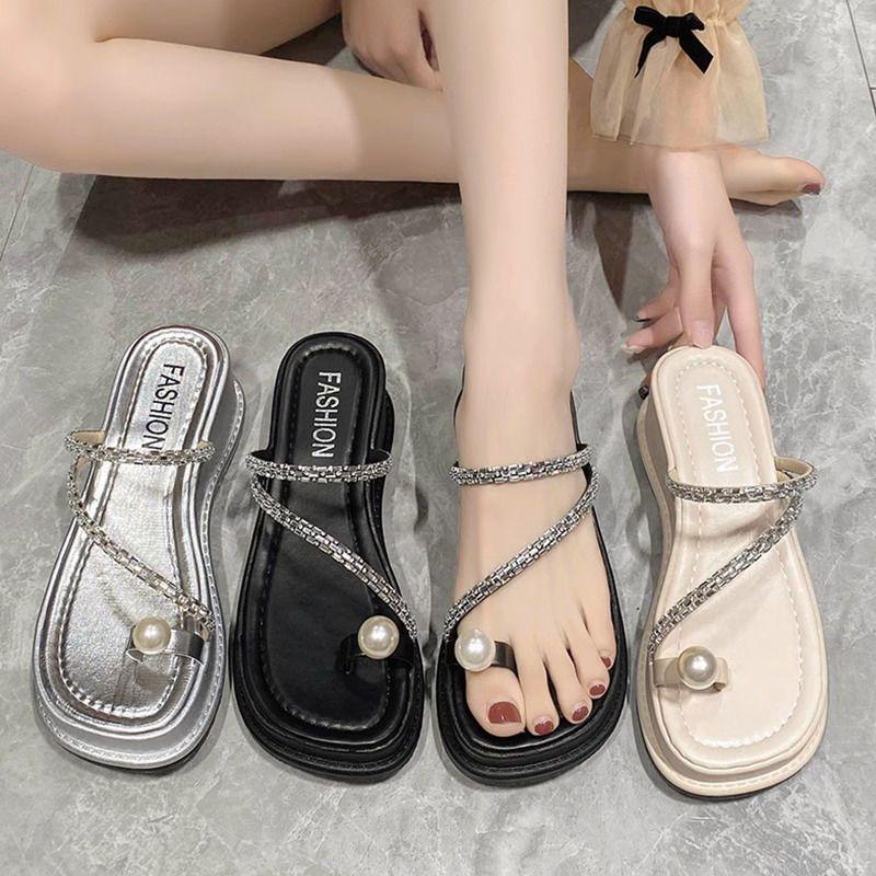 Small man with toes and slippers, women's 2024 spring and summer new wear-resistant muffin thick-soled outer wear wedge heel sandals