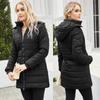 Women’s Hooded Jacket Cotton Padded Light Rain Water Resistant Zipper Closure Windproof Puffer Coats Hidden Side Pockets Winter Long Outwear