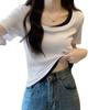 Women's Plus Size Square Neck Short Sleeve Two-Piece Look Cropped Top - Summer Slimming Chic Style
