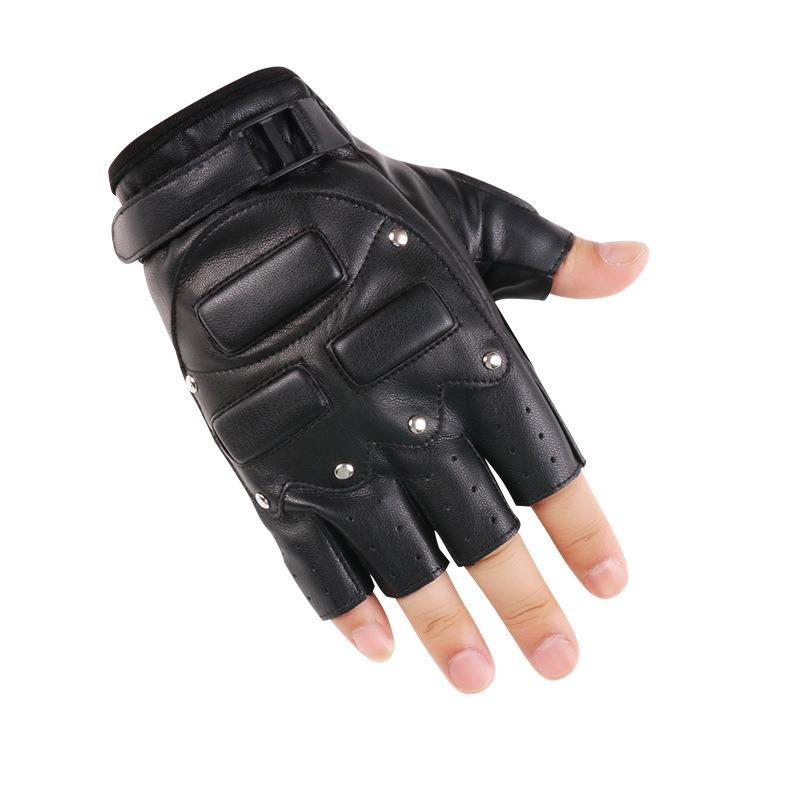 Half Finger Leather Gloves Men and Women Outdoor Fitness Cycling Locomotive Outdoor Shock Absorption Sports Performance Motorcycle Leather Gloves