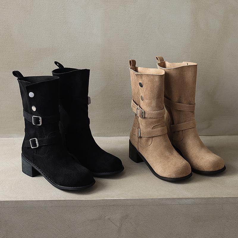 Fashion Aphixta 5cm Square Heels Sexy Women Ankle Boots Metal Buckle Dec Cowboy Footwear Winter Shoes Women Zapatos Mujer 2024 Tendencia