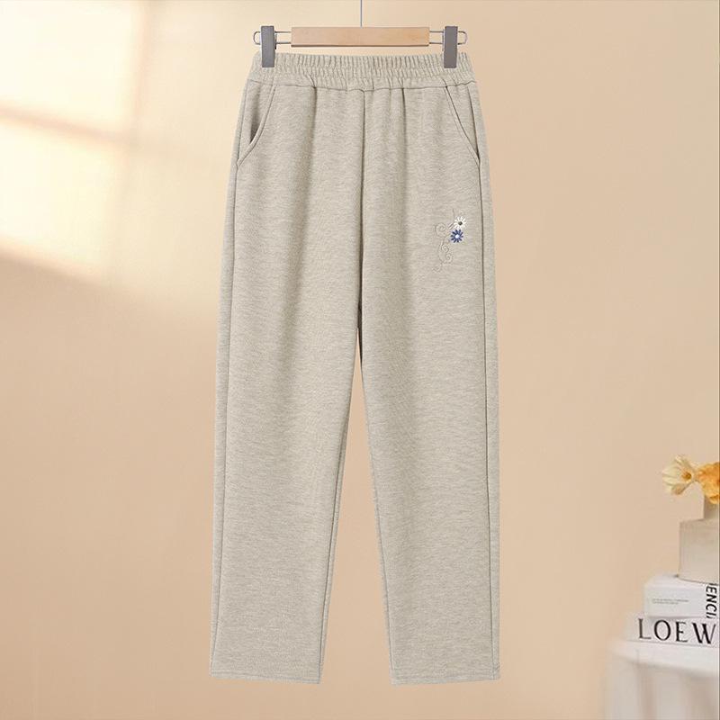 

New Style Autumn Winter Slimming Straight-Leg Pants for Middle-Aged and Elderly Women, Plus Velvet, Casual Harem Fit XL (90-105 jin) бежевый