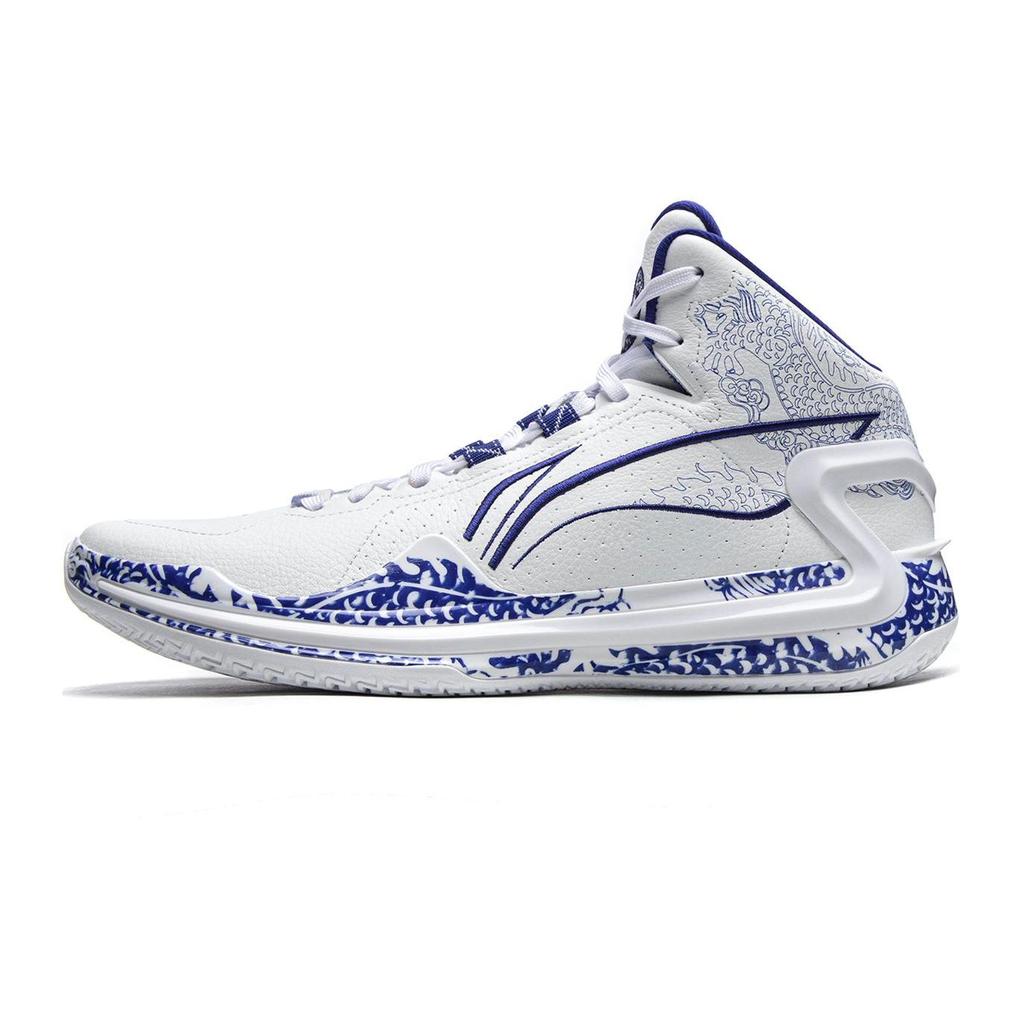 LiNing Blade 4 Cushioning Durable Mid-Top Basketball Shoes Men sneakers White Blue ABAT141-1