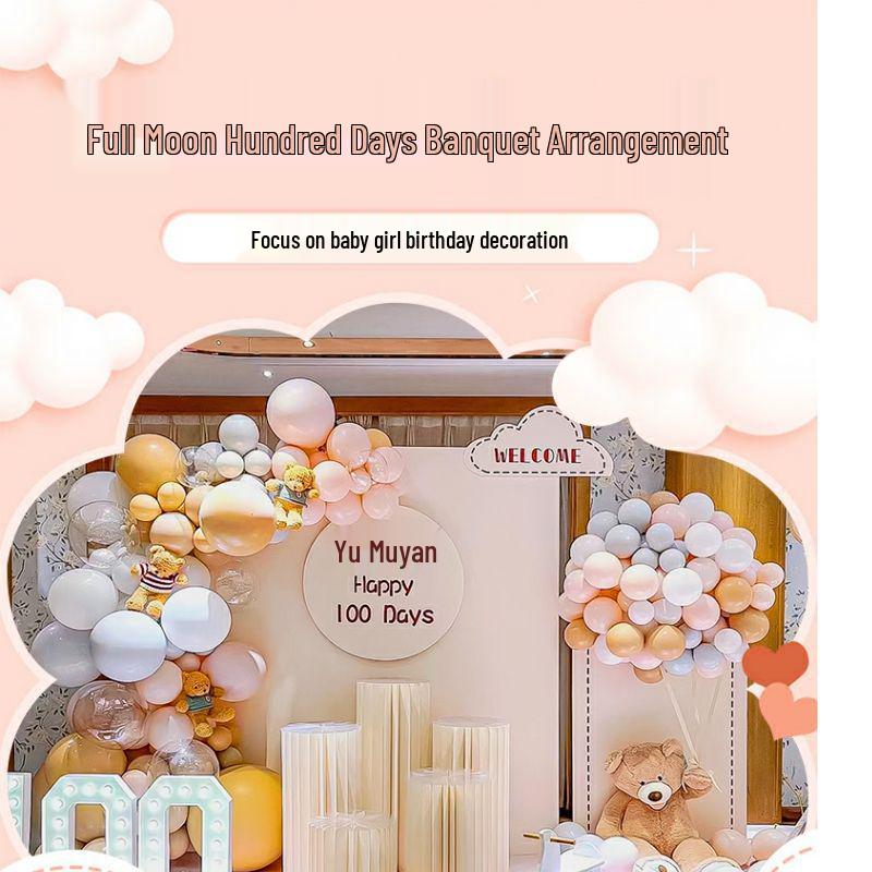 First Birthday & Hundred Days Celebration Backdrop with Balloons - Party Wall Decoration