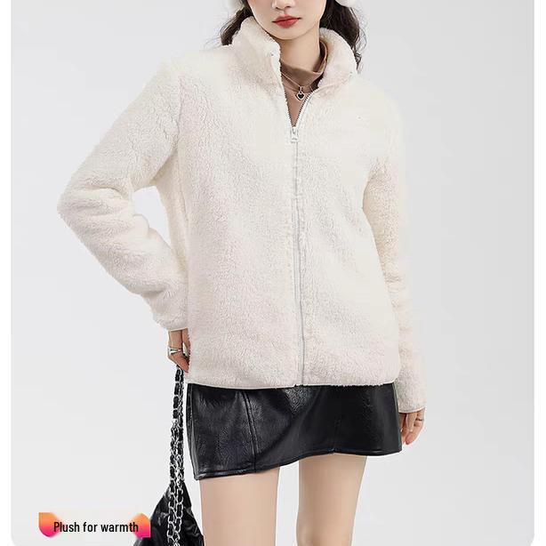 Women's Double-Sided Fleece Jacket - Short Sleeve, Loose, Plus Velvet, Thickened for Autumn/Winter Warmth, Coral & Sherpa Fleece Pajamas.