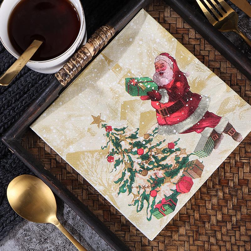 In Stock: New Style Christmas Printed Napkin Paper for Western Restaurants and Bakeries 16.5cm x 16.5cm