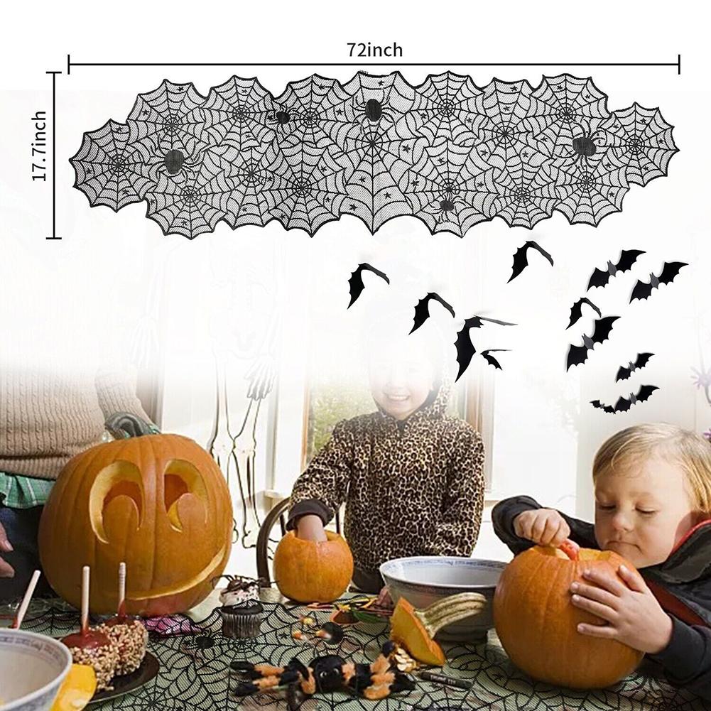 Décor Table Cover Foldable Halloween Anti-crease Ndoor Decorations Polyester Seamless Spider Web Lace Washable