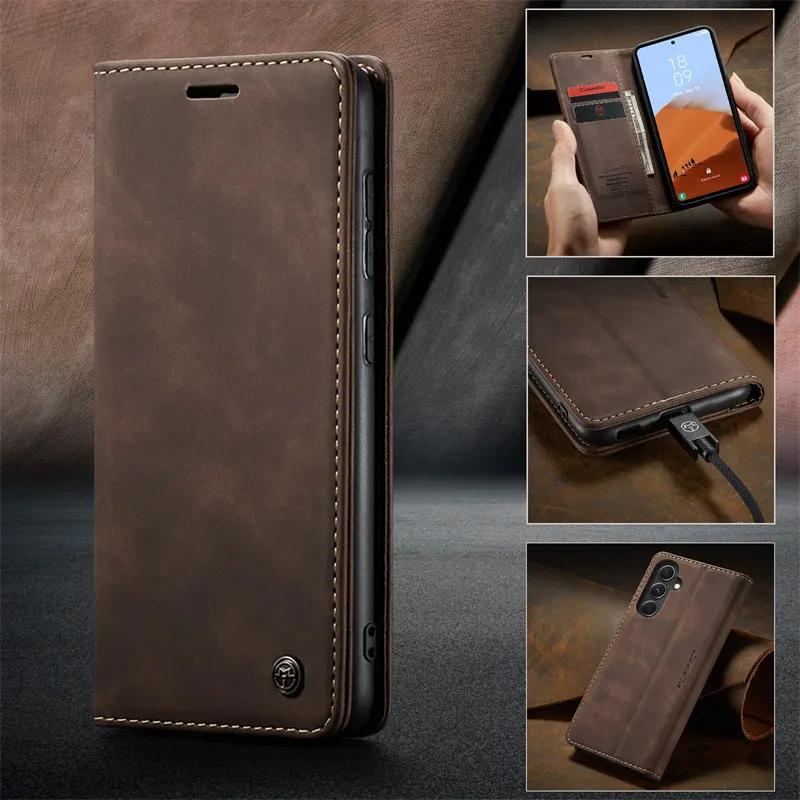 Magnetic Flip Leather Phone Case For Samsung Galaxy S25 Edge S24 FE S23 Plus S22 S21 Ultra S20 A36 A56 5G Wallet Card Cover Etui