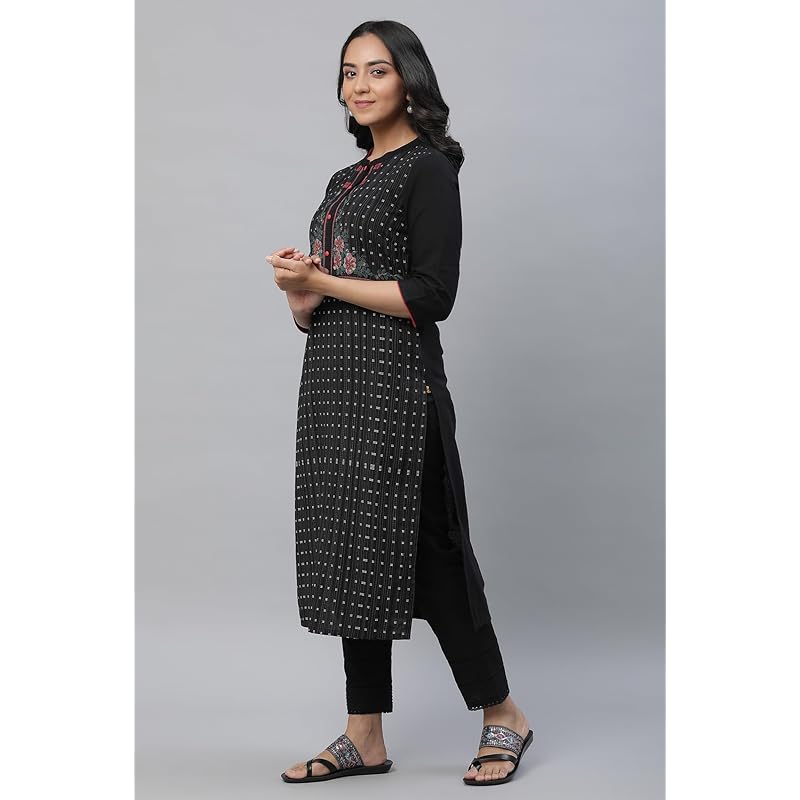 Aurelia Geometric Printed Printed Cotton Straight Long Kurta for Women XS чёрный