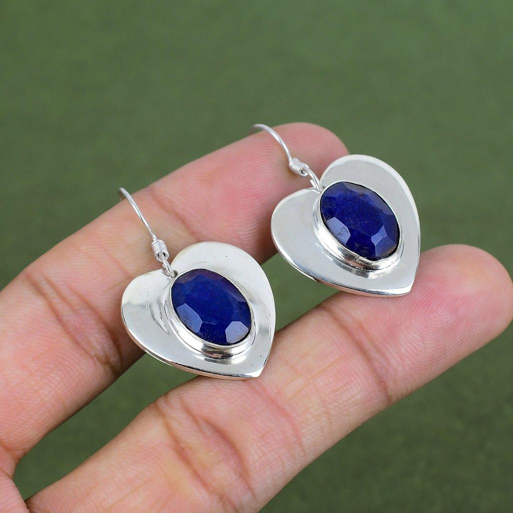 Faceted Blue Sapphire Earring 925 Sterling Silver Earring Handmade Earring Natural Gemstone Jewelry Drop Earring Dainty Jewelry Gift For Mom