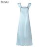 ZANZEA Women Elegant Mesh Splice Square Collar Summer Casual Sleeveless Long Dress