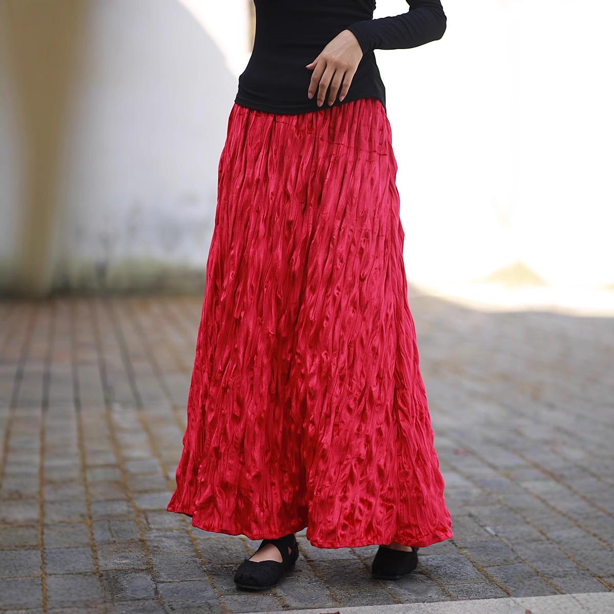 

Johnature Женские винтажные однотонные юбки с эластичной резинкой на талии, весенние женские повседневные юбки А-силуэта One Size красный