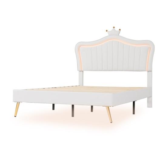 Bedroom Bed Upholstered Frame with Adjustable Headboard Height Double 4 Automatic Switching Mode Apartment Furniture LED Light Strip Higher