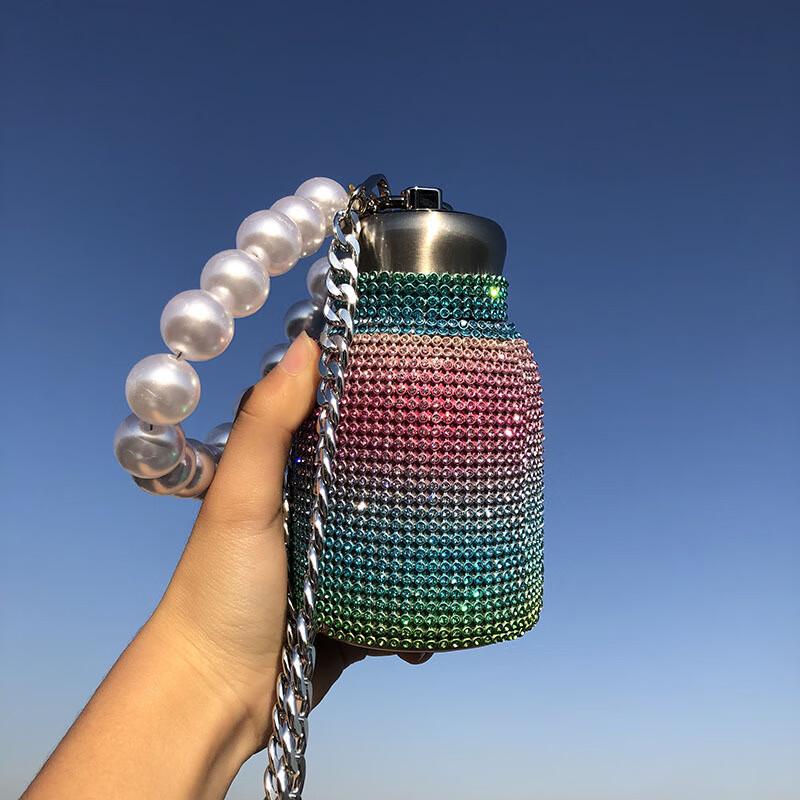 Chubby Rhinestone Insulated Tumbler with Pearl Strap