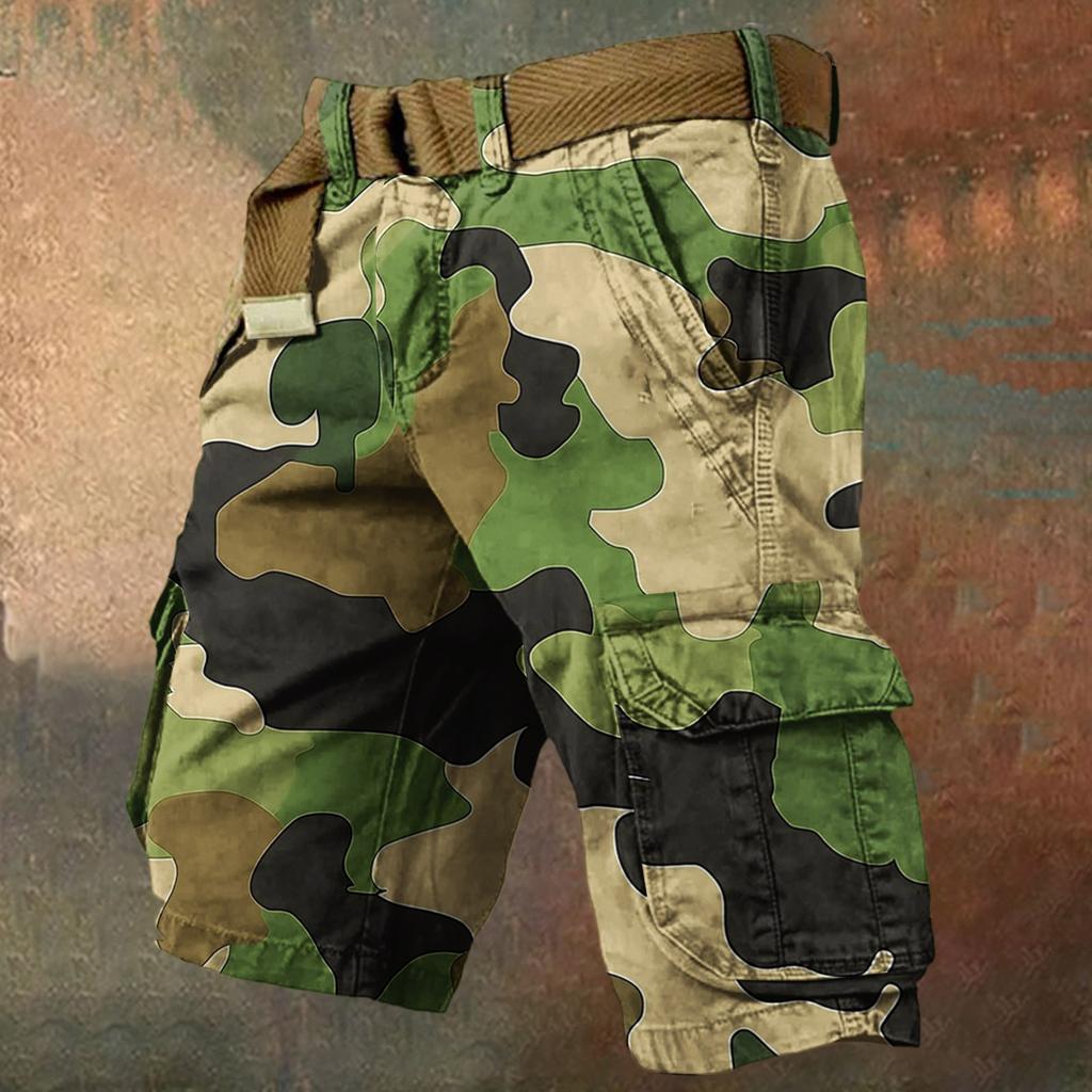 Men's Summer Loose Casual Camouflage Work Shorts, Large-sized Multi-pocket Mid-length Pants Without A Belt