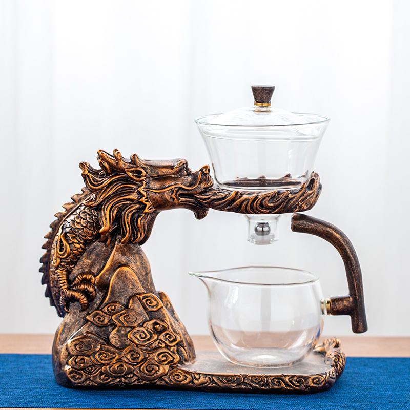 Kreativní konvička ve tvaru čajové žáby Automatický čajovar Konvička a šálek na čaj Pu'er Oolong Žáruvzdorná skleněná konvička Podstavec