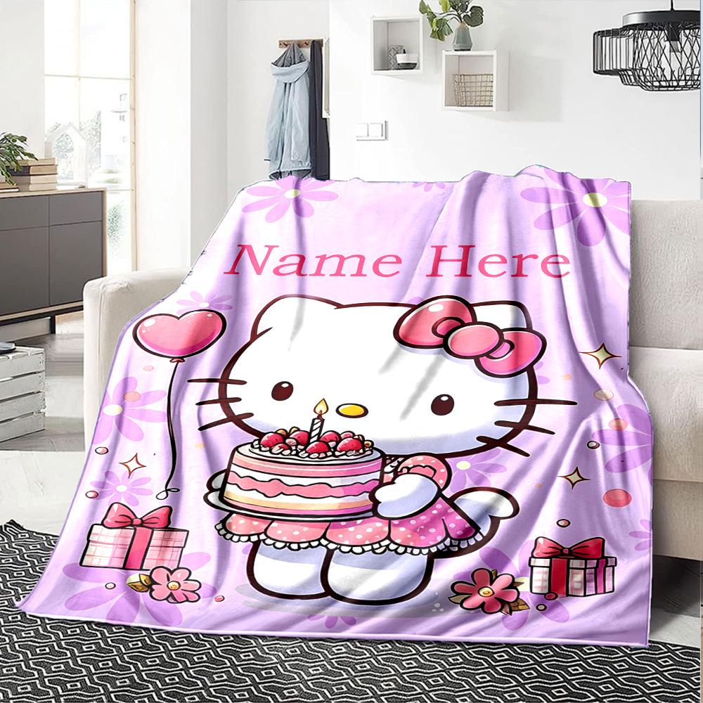 Customizable HelloKitty12 Throw Blanket – Personalized Name, All-Season Cozy Snug Blanket, Machine Washable, Personalized Blanket