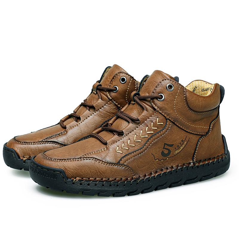 

ТУИНАНЛЕ Высокие кеды Ручная прошивка Кожа Мужские ботинки Мужские Ботильоны Резиновая подошва Осенние ботильоны 43 коричневый