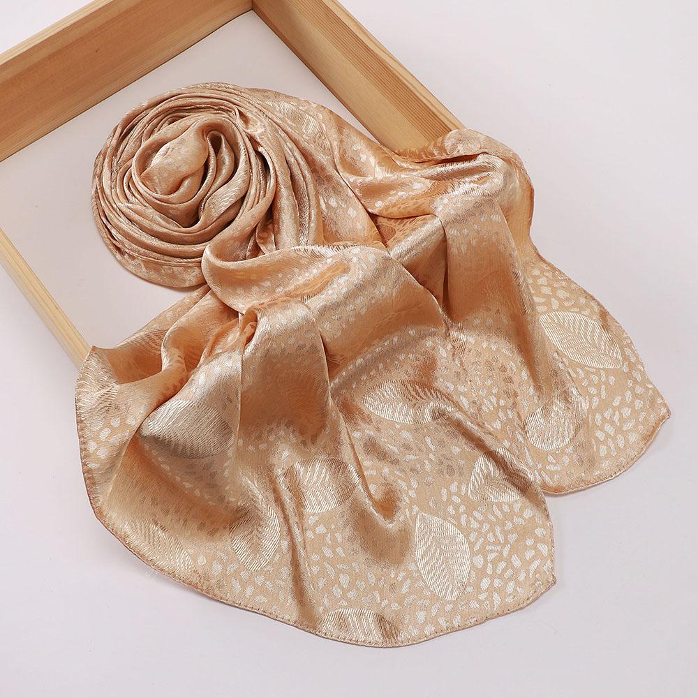 High Quality Premium Satin Hijab Leaf Print Hijab Plain Malaysia Women Scarf Satin Shawl Luxury Silk Satin Wrap