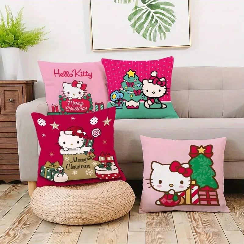 Cute Hello Kitty Christmas Pillowcase Living Room Sofa Cushion Cover Kawaii Room Home Decoration Christmas Gift