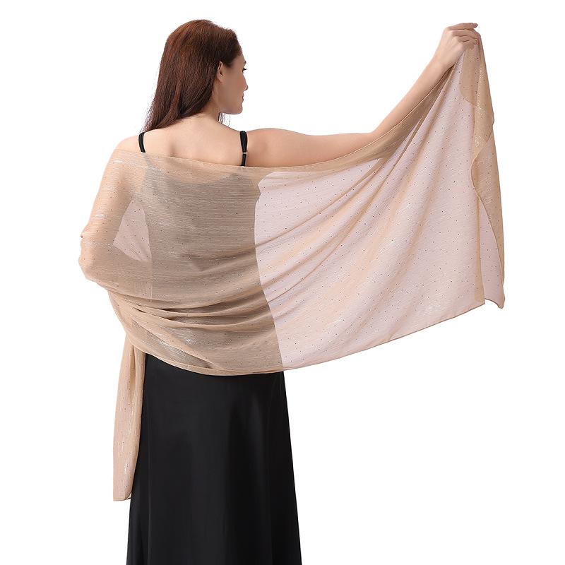 Șal elegant 70*200cm pentru femei Formal, Șifon transparent ușor, cu strasuri și fir argintiu