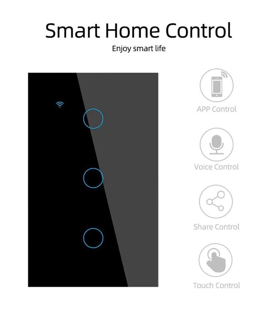 Tuya WiFi Smart Light Switch with Wall Touch, Compatible with Alexa and Google Assistant.