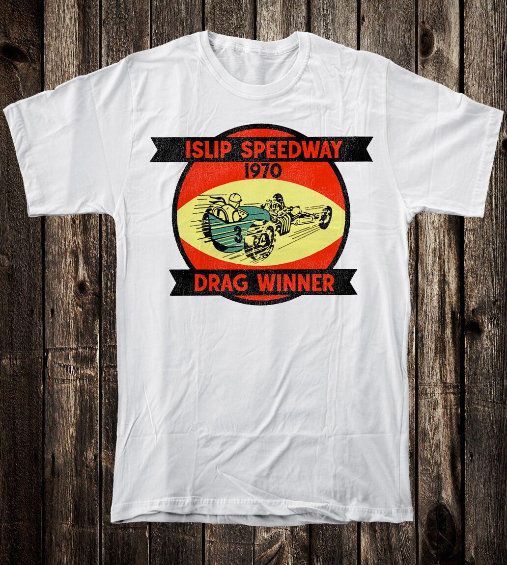 Hot Rod T Shirt 100% Cotton Vintage Art Islip NY Speedway Drag Race Winner XXL