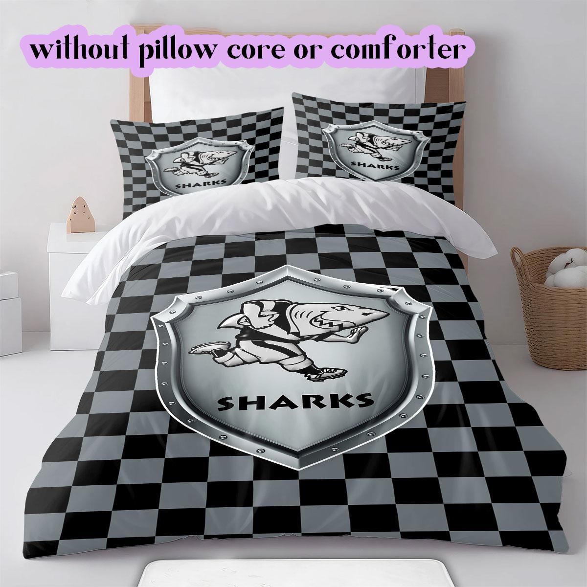 

Sharks rugby Pattern Bedding,Quilt Set Quilt Cover Pillowcase Home Birthday Gift (1*duvet cover+2*pillowcase,without core) 135x200cm