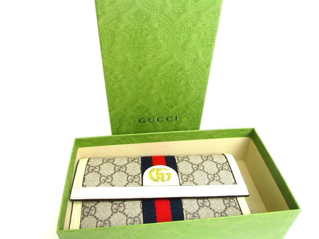 Authentic GUCCI GG Ophidia White Leather Web Strip Continental Wallet #b142  Open box