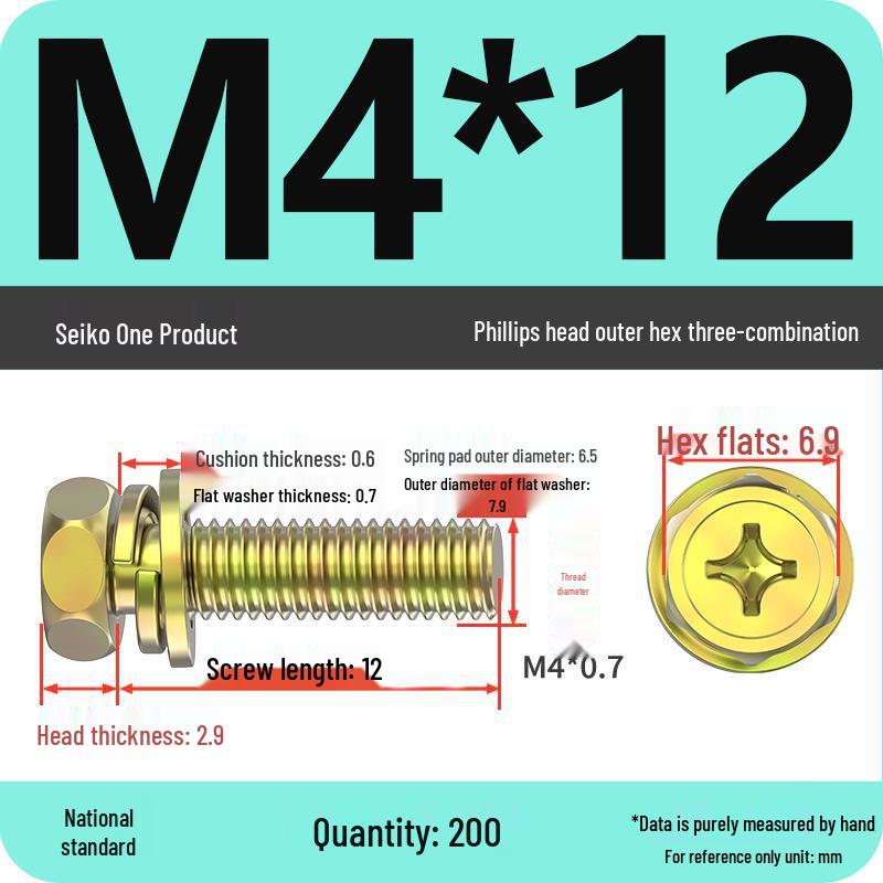Hex Head Combo Screw Bolt with Washer and Spring Washer