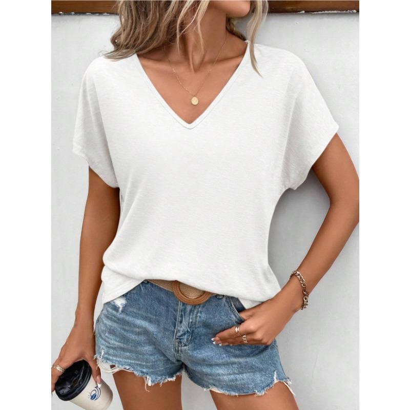 

Футболка женская с короткими рукавами, повседневный летний топ с V-образным вырезом, тонкая и модная, универсальная XXL белый