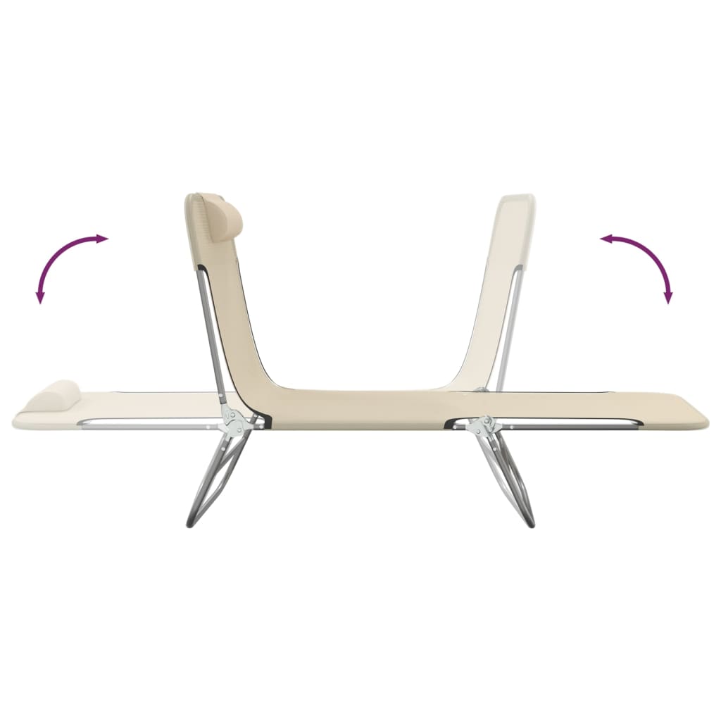 Vidaxl Folding Sun Loungers, 2 Pcs, Cream, Textilene And Steel