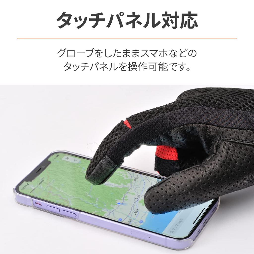 Daytona Motorcycle Leather Smartphone Full Standard Size 25840 Gloves, Summer, Mesh, (Goat Leather), Compatible, Mesh, Gloves, HBG-072, Red, M,