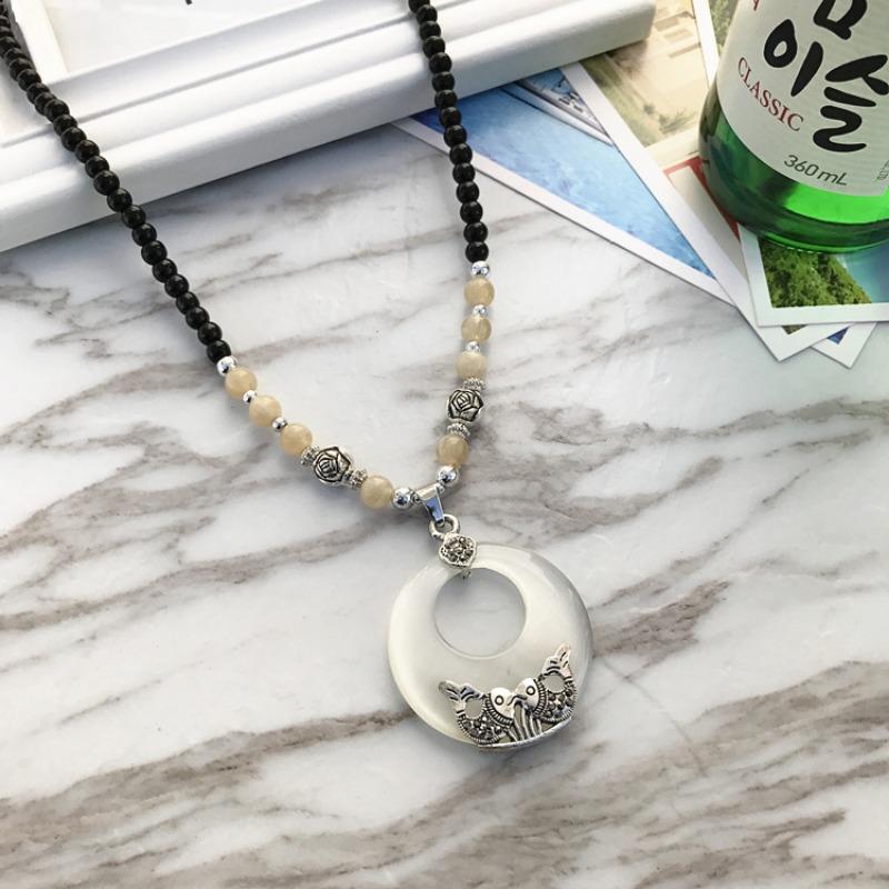 Retro Fashion Opal High-end Necklace Female Long Temperament Sweater Chain Flower Diamond Versatile Accessories