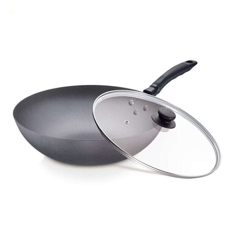 SUPOR Fine Cast Iron Wok with Glass Lid