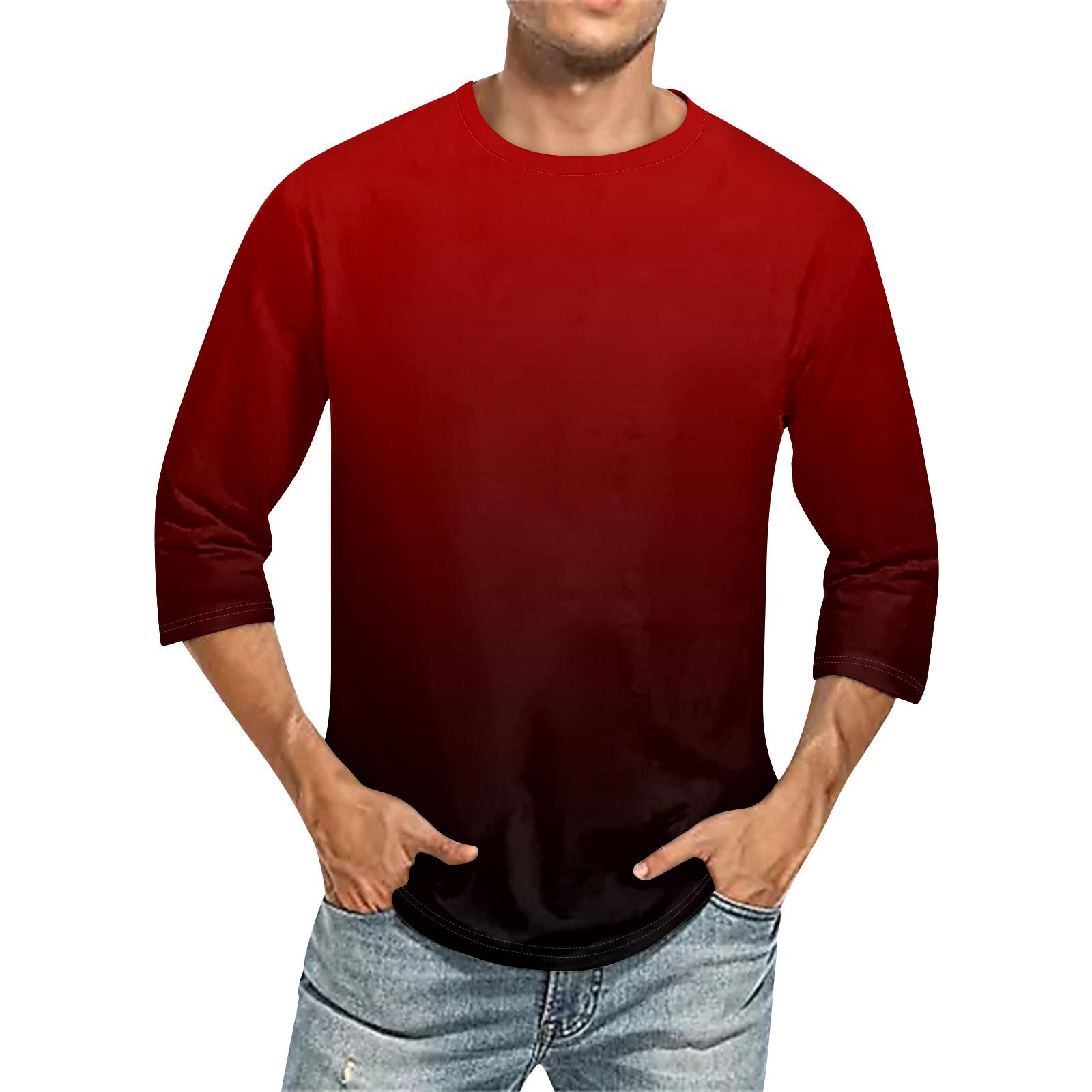 

Мужская однотонная футболка с круглым вырезом и рукавами три четверти XXXXL винный