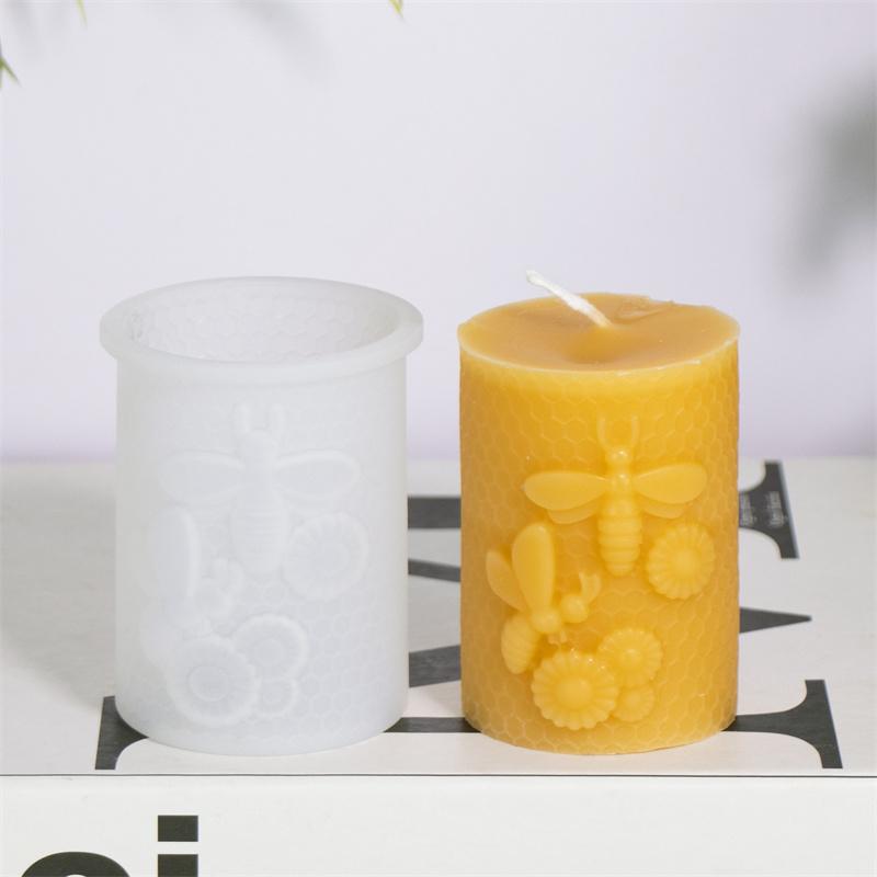Honeycomb Silicone Candle Mold DIY Cylinder Column Bee Flower Designs Candles Gypsum Nature Themed Home Decor