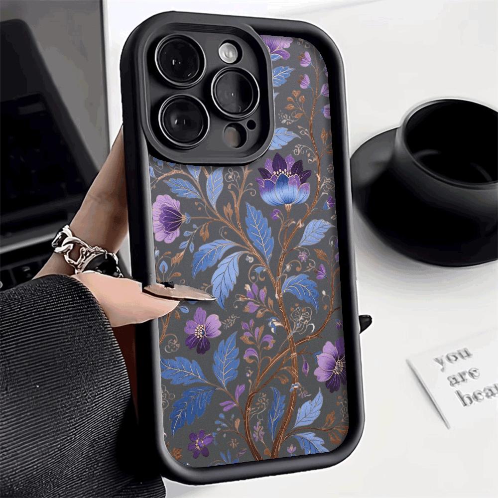 Blue and Purple Floral Pattern Phone Case for IPhone 14 15 16 Plus 13 12 11 16 Pro Max 12 Mini XS Max TPU Protect Cover