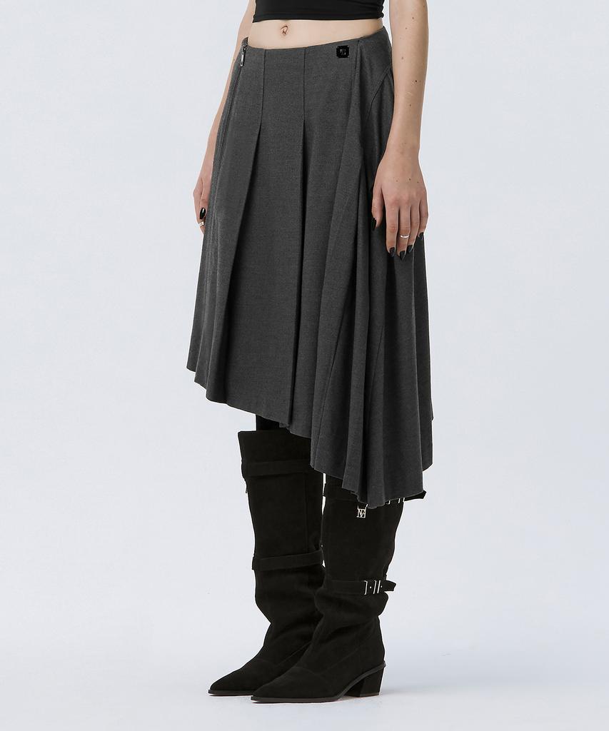 Teulimingbeodeu Pleated Asymmetric Skirt [ Gray ]
