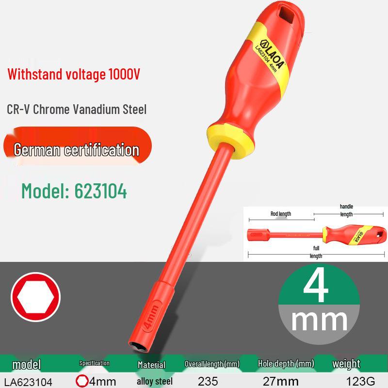 Insulated VDE High Voltage Hex Socket Screwdriver for Electric Vehicle Maintenance 4 мм