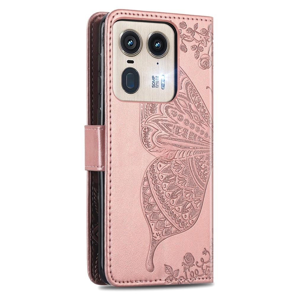 Flip Case for Motorola Edge 50 Ultra, Butterfly, Rose Gold
