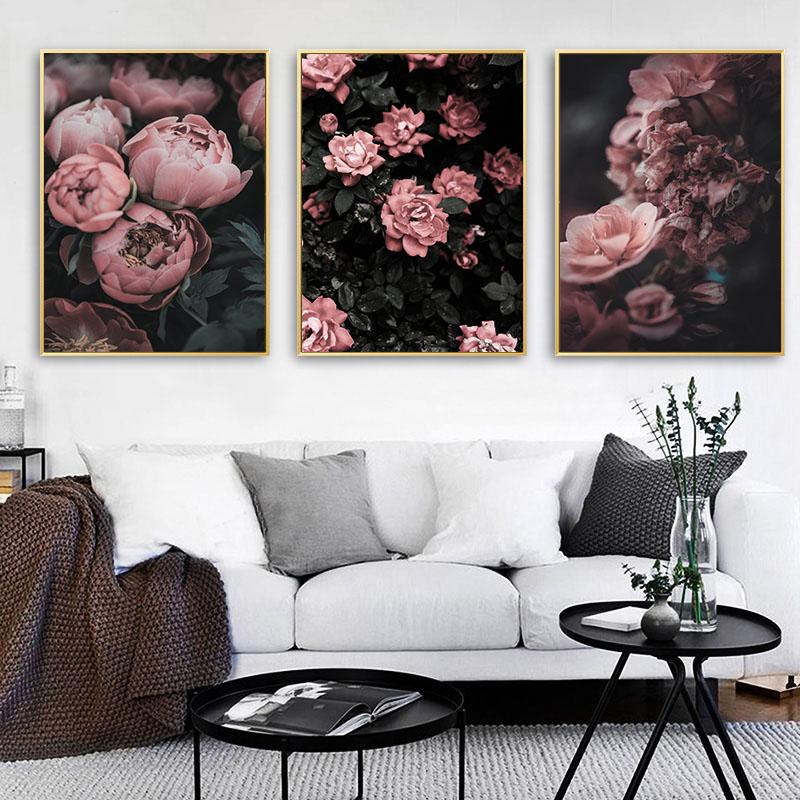Peony Rose Flower Canvas Nordic Poster Botanical Scandinavian Style Wall Art Print Picture Painting for Living Room Decoration