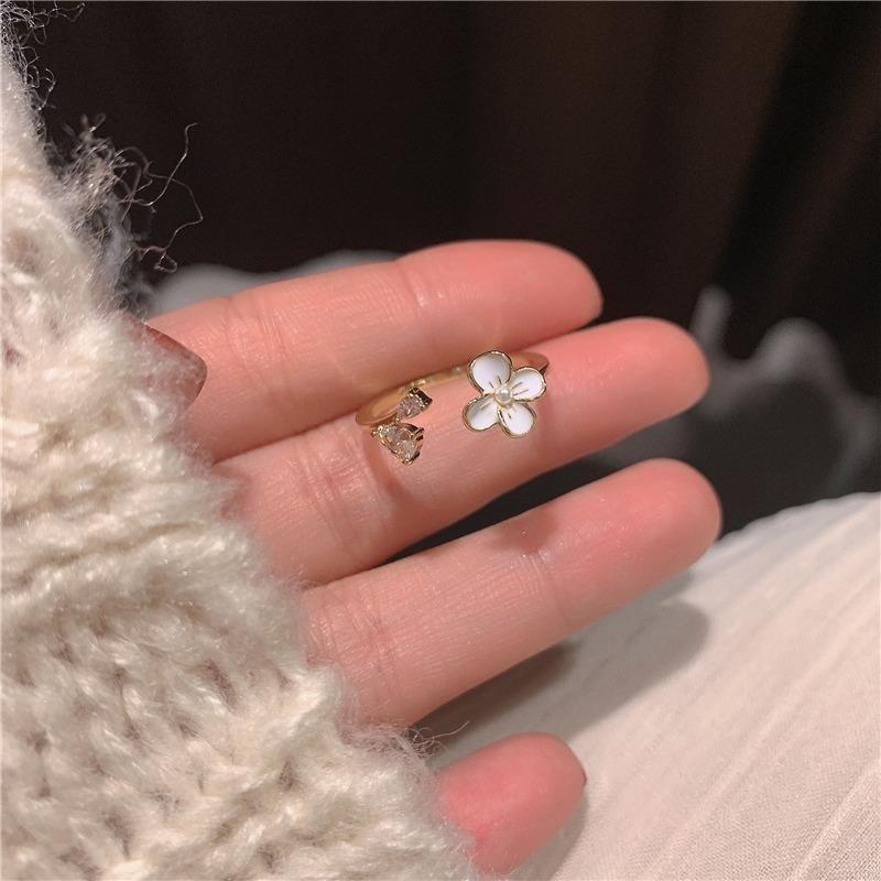 Sweet Floral Copper Ring Adjustable Open Design For Women 2023 Trendy Aesthetic