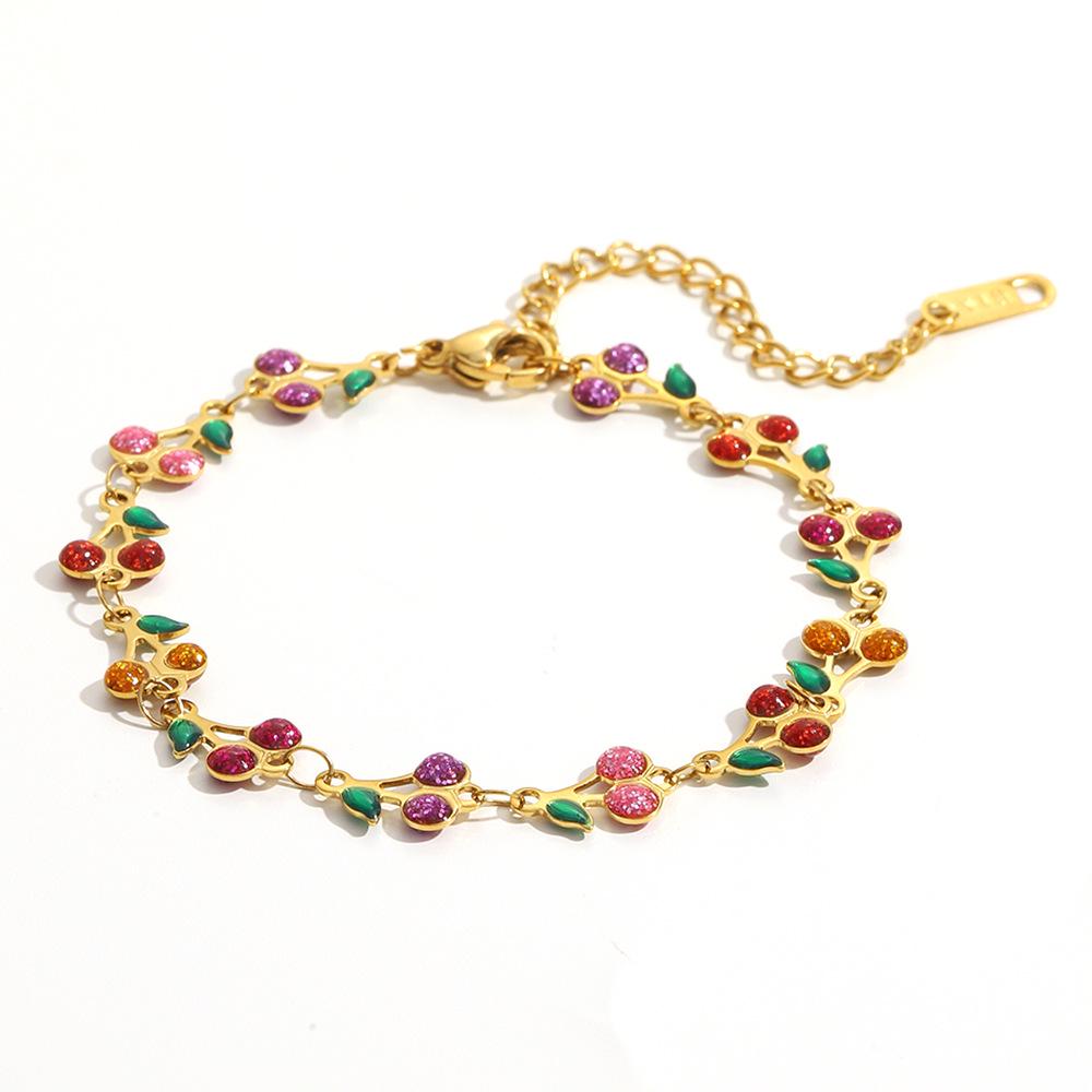 

18K Gold-Plated Cherry Bracelet in INS Style - Elegant Stainless Steel Hand Jewelry for Women