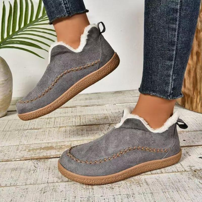 Velvet Warm Flat Soled Round Toe Cotton Shoes Snow Boots For Women Wide Width Slip On Women'S Fashionable Zippered Low Boot
