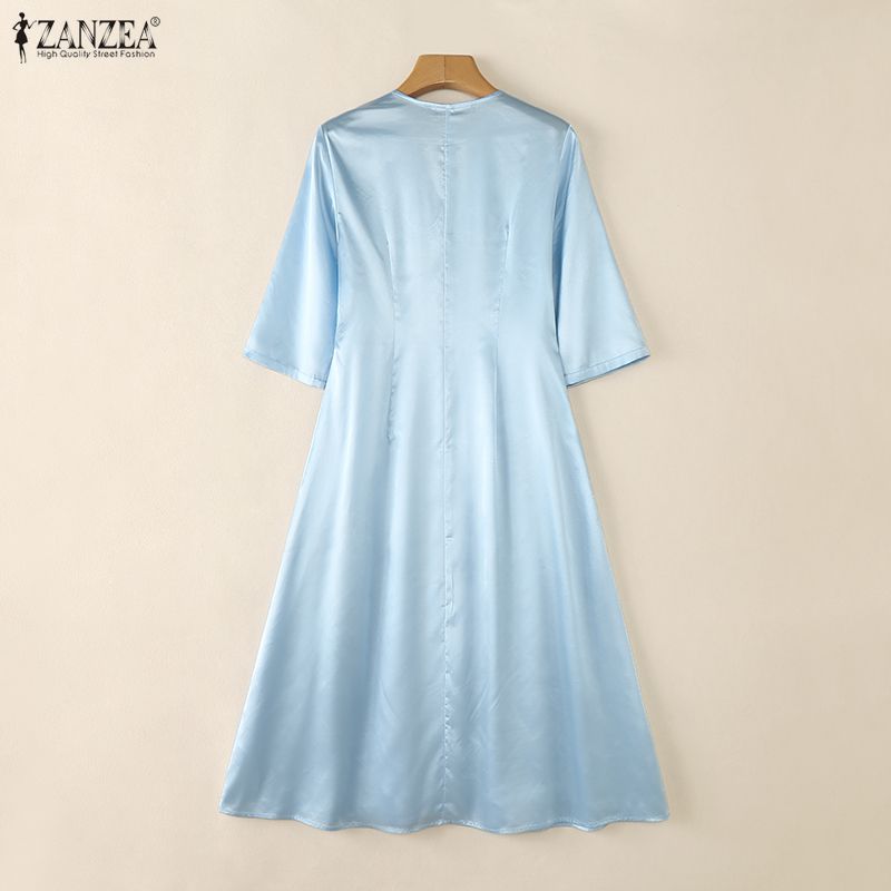 ZANZEA Women Casual V-Neck Elegant Half Sleeve Dress