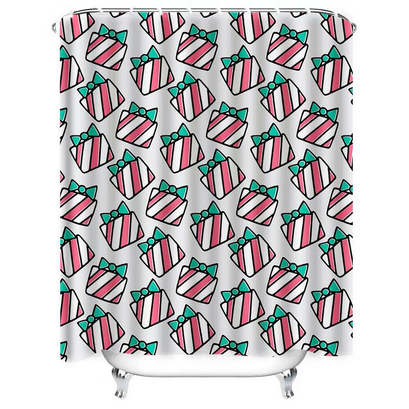 Tuniu Christmas Gift Shower Curtain Funny Festive Red Blue Pink Gift Wrapping Bathroom Decor